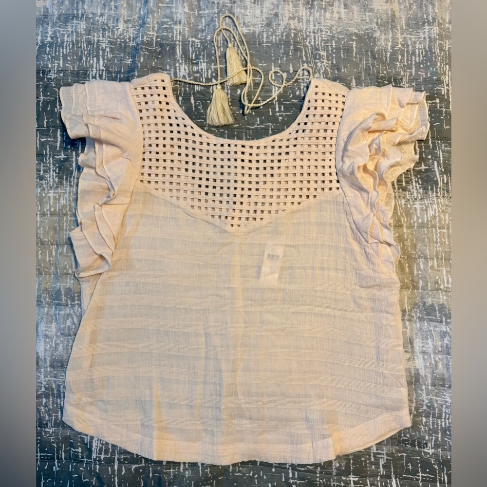 Anthropologie- NWT - Cream Ruffle Sleeve Top